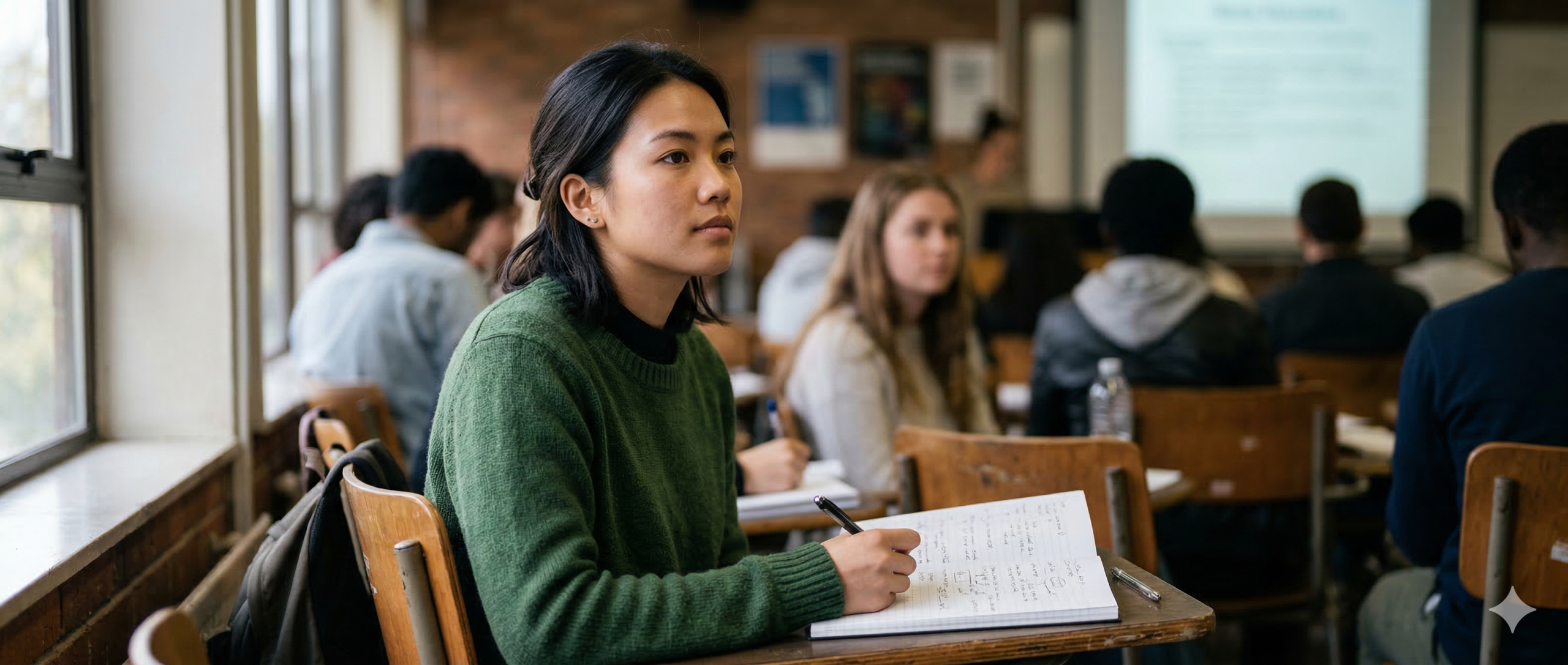 Student studying attentively in a classroom