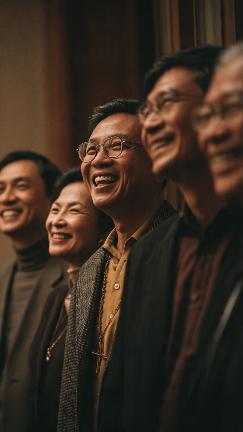 Community gathered together with a joyful sense of unity